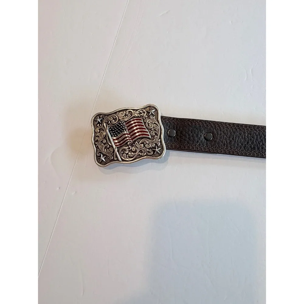 Ariat Mens Brown Leather Western Belt American Flag Buckle A1305802 Size 30